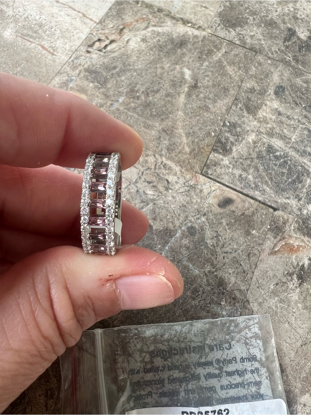 Silver-Tone Pink Baguette & CZ Half-Eternity Ring - Pink